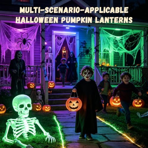 Outdoor Solar Pumpkin Lights, 2 Pack Warm White Halloween Lanterns - Image 7