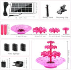 3.5W Solar Fountain Pump for Bird Bath, 3-Tier Red Solar Water Pump with 8 LED Lights, 32.8FT Power Cord and Adapter Included, Dual-Powered for 24/7 Use for Garden, Pond, Pool, Fish Tank and Lawn - Image 3