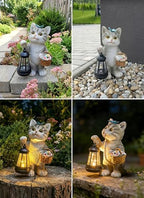 Brightown Solar Cat Garden Decor Statue with Solar Lantern Light, Hand-Painted Resin, IP65 Waterproof Outdoor Decor for Patio, Balcony & Yard Decorations, Unique Mothers Day Gifts for Mom Women - Image 2