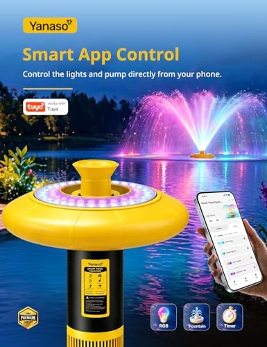 Pond Fountain Aerator with RGB Lights, 1HP 15000 GPH Floating Fountain Pump for Pond & Lake, APP & Remote Control, 110V 750W Water Circulation System, 100FT Cord, 2 Spray Patterns, Timer - Image 2