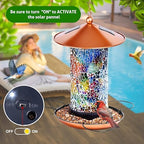 XDW-GIFTS Mosaic Solar Wild Bird Feeder, Waterproof Lantern Shape with S-Hook & 4 LED Lights, Garden Decor for Lawn, Patio, Balcony, Yard Ornament - Unique Gifts for Mom, Women, Grandma, Bird Lovers - Image 5