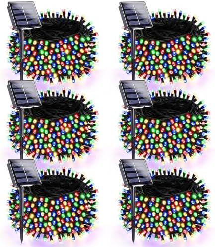 6 Pack Solar Christmas Lights Outdoor Waterproof, Super Bright 270FT 480 LED Solar Lights String with 8 Lighting Modes, Green Wire Solar Twinkle Fairy Lights for Xmas Tree Garden(Multi-Colored) by SANJICHA