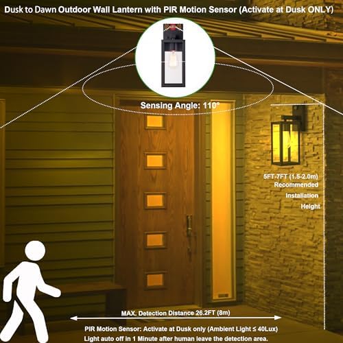 GRUENLICH Outdoor Wall Light Fixture Dusk to Dawn, PIR Motion - Image 5