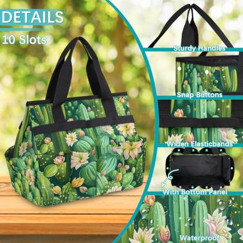 Green Succulent Cactus Garden Tool Bag with Hard Bottom and 10 Pockets - Image 5
