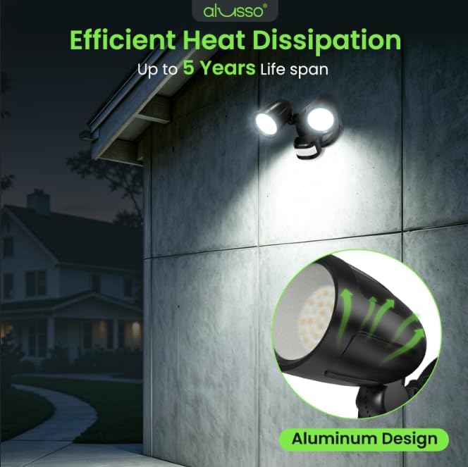 ALUSSO Motion Sensor Outdoor Lights Metal Heads, 30W 3600LM Flood Lights Outdoor 120V, 3 Modes Dusk to Dawn/Auto/On Time, 3000K 4000K 6500K Adjustable, Hardwired Security Light ETL Listed, Black 1PC - Image 2