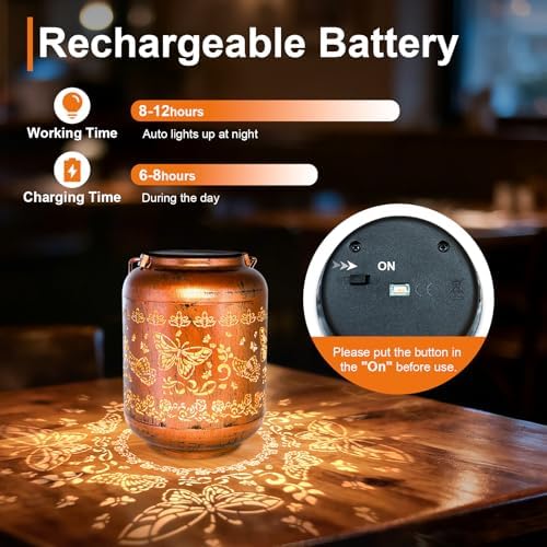 Birthday Gifts for Women Mom Grandma - Butterfly Solar Lanterns Outdoor Waterproof Copper Metal Hanging Solar Lights for Yard Garden Ornament Decor Gardening Gifts for Her - Image 4