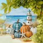 10 Inch Fall Coastal Pumpkins Wind Spinner for Yard and Garden,Thanksgiving Autumn Beach Nautical Hanging Ornaments Outdoor 3D Kinetic Wind Sculpture Spinners Indoor Outdoor Patio Décor Gift - Image 2