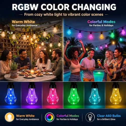 100FT (2x50FT) RGBW Outdoor String Lights for Backyard Party Decor - Image 3