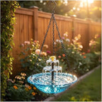 Solar Cascade Hanging Bird Bath Fountain, 3 Layers Hanging Solar Bird Bath Fountain, Large Humming Birds Baths Fountains, Solar Powered Pump for Outdoor Garden Backyard Patio Lawn (D) - Image 2