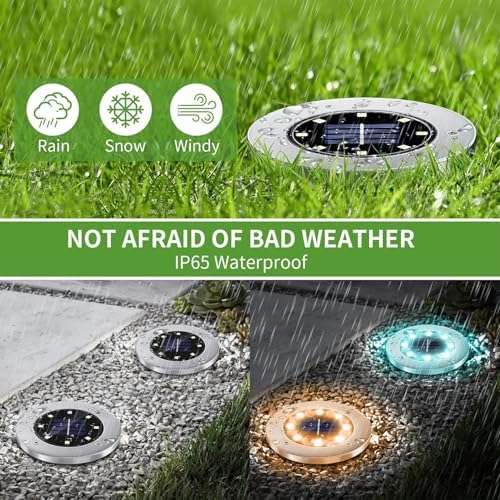Color Changing Solar Ground Lights Outdoor, 4 Pack 8 LED Color Changing Solar Disk Lights Waterproof Garden In-ground Pathway Lights Landscape Lighting for Pathway Garden Yard Lawn Walkway Decor - Image 3