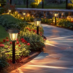 DERAYSION 8 Pack Solar Lights Outdoor, Stainless Steel Glass Solar Pathway Lights, Auto On/Off Long-Lasting Waterproof Garden Lights for Landscape, Path, Yard, Driveway, Walkway Decor (Warm White) - Image 2