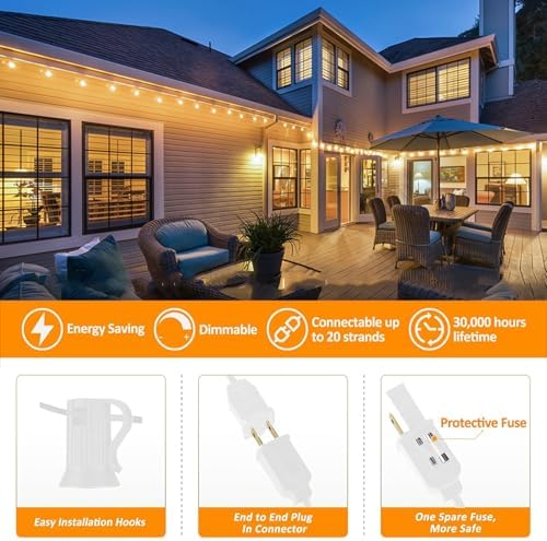 White Outdoor String Lights 100FT Patio Lights with 52 G40 Edison Bulbs - Image 4