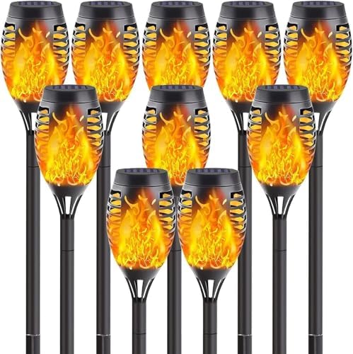 10Pack Solar Torch Lights with Flickering Flame Mini Solar Flame Lights by SANJICHA