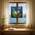Gnome with Night Sky map Stained Glass Suncatcher – Square Hanging Window Panel for Home, Garden, Nursery, Halloween, Christmas, Memorial Day – Whimsical Glass Art Gift for Gnome Lovers cg43hu - Image 6
