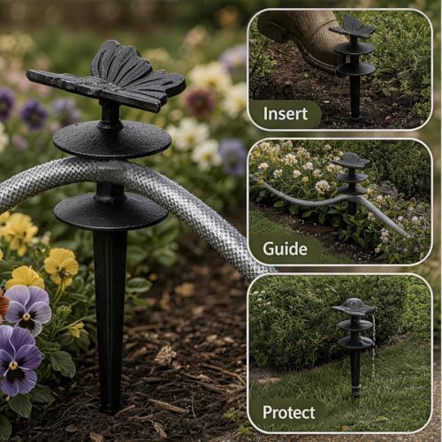 2 Pack 10.63 Inch Butterfly Shaped Cast Iron Garden Stakes Solid Yard Decor Hose Guides for Garden Stable Hose Holders for Outside Lawn Flower Bed Layout - Image 4