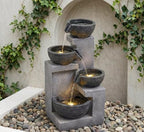 20.87" 4-Tier Outdoor Water Fountain with LED Lights, Gray Resin by Unknown