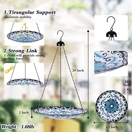 MUMTOP Hanging Bird Bath Outdoor Glass Flower Birdfeeders Garden Yard Decor - Image 2