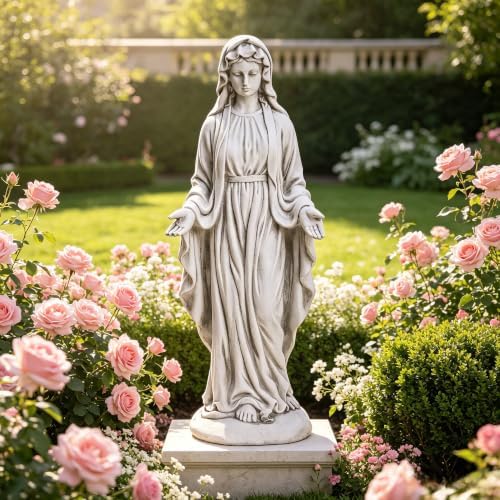 Virgin Mary Outdoor Statue, 29.5inch Blessed Mother Garden Sculpture, Religious Statue for Yard Lawn Patio Catholic Home Decor, Spiritual Gift for Faith Believers, Grey by Keslecy