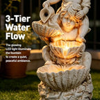 15.7" High 3-Tiers Cascading Rock Outdoor Water Fountain with LED Lights, Large Freestanding Fountains and Waterfalls for Garden, Patio, Yard, and Deck Decor with Featuring Natural Stone Look - Image 4