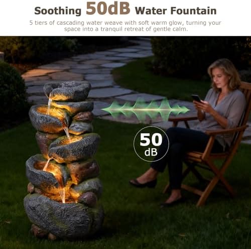 36.2''Tall Rock Outdoor Water Fountain with LED Lights - Image 5