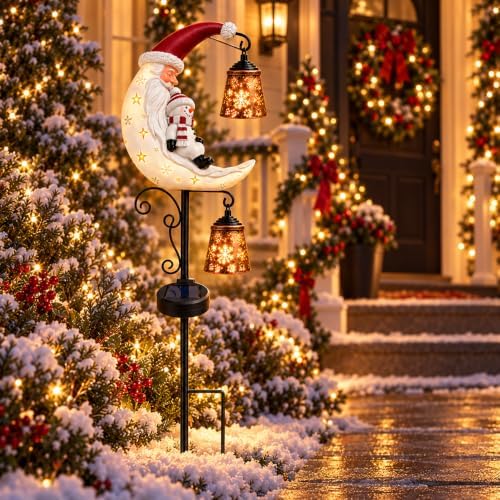 Solar Christmas Garden Stake Light, Santa & Snowman Moon Outdoor Decoration by Unknown