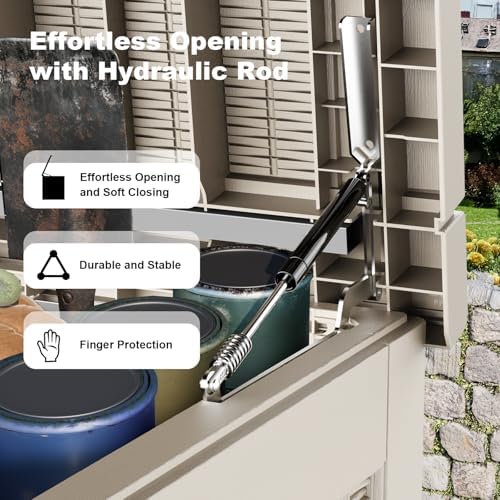 320 Gallon Waterproof Outdoor Storage Box, UV Resistant Resin Deck Box with Hydraulic Rod for Reinforced Stability, Perfect for Patio, Garden, and Pool（Grey，320 Gallon） - Image 3