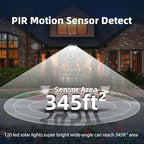 HMCITY 120 LED Outdoor Solar Lights with Motion Sensor and 3 Lighting Modes, IP65 Waterproof Wide Solar Wall Lights Ideal for Garden Patio Yard (Front Button 12Packs, Black Shell-Daylight White) - Image 6