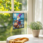 Shell Collector Gnome Stained Glass Suncatcher – Square Hanging Window Panel for Home or Greenhouse – Whimsical Glass Art Gift for Garden Lovers, Christmas, Halloween, Father Days dc1aKu - Image 3