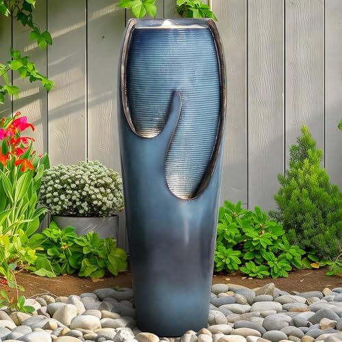Naturefalls 38.7” H Modern Outdoor Fountain - 4-Tiered Outdoor Garden Fountains with Contemporary Design&LED Light for Garden, Patio, Deck, Porch, Backyard and Home Art Decor by Naturefalls