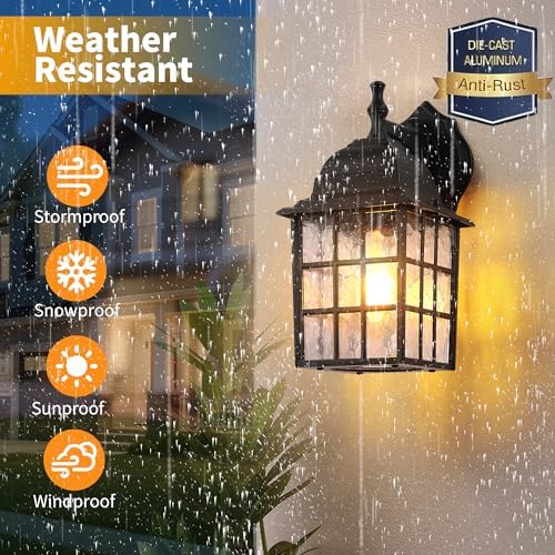 Dawn to Dusk Sensor Outdoor Wall Light Fixtures Waterproof Anti-Rust Exterior Lighting Fixtures Black Outdoor Wall Lantern for Porch Patio Front Door Garage House - Image 5
