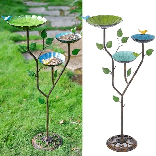 Bird Baths for Outdoors, 37" H Bird Bath for Outside, 3-in-1 Bird Feeders for Outdoors, Pedestal Birdbaths, Metal Bird Bath Bowl for Garden, Lawn, Yard Decor by Phaxth