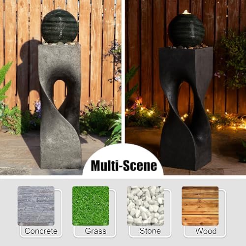 Glitzhome Outdoor Water Fountain, 36.5" H Polyresin Outdoor Fountain with Pebbles, Pump and LED Light, Modern Geometric Pedestal and Sphere Garden Fountain Waterfall for Patio, Backyard, Porch, Deck - Image 6