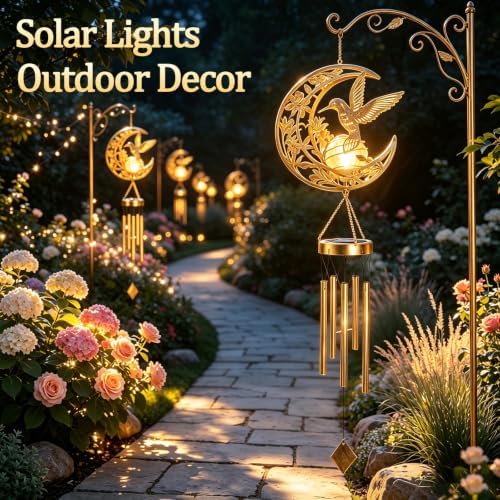 Solar Wind Chimes Hummingbird Gift for Women Cracked Glass Light Wind Chime - Image 5