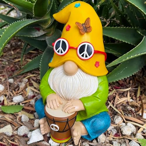 Mood Lab Garden Gnome - Hippie Drummer Gnome Figurine - 9.1 Inch Tall Funny Lawn Statue - for Outdoor or House Decor - Image 6