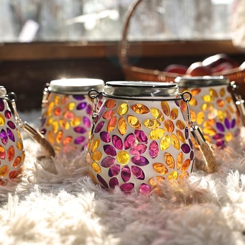 Cooo 2 Pack Mosaic Solar Lantern Outdoor Waterproof IP68 Hanging Projection Light Hidden Lid Pear-Shaped Lantern with Rope Handle Solar Powered Auto On for Patio Garden Fence Table - Image 5