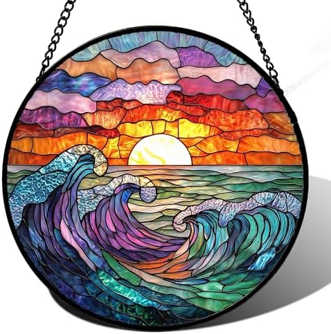 Clouds and Sea Waves Stained Glass Window Hanging Suncatcher Gifts 15" by DASTOLL