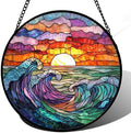 Clouds and Sea Waves Stained Glass Window Hanging Suncatcher Gifts 15" by DASTOLL