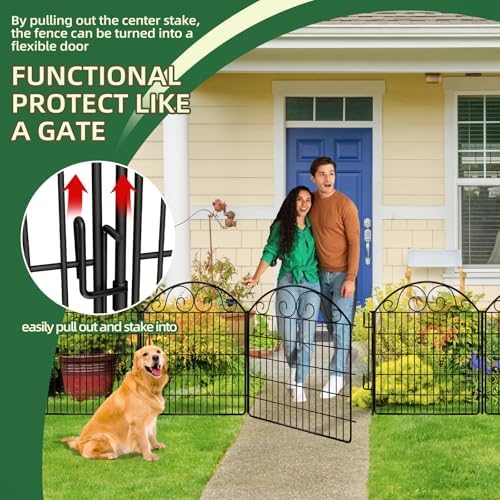 COLRASN 15 Panels No Dig Decorative Garden Dog Fence Outdoor for Yard, 33in(H) x 36.25ft(W) with Latch Tall Animal Barrier Fenceing Panels, Rustproof Ground Stakes Temporary Wire Screen for Patio - Image 4