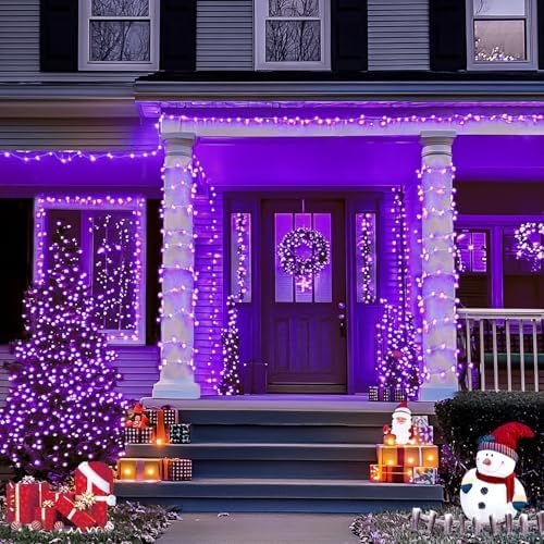 JMEXSUSS 4 Pack Solar Halloween Lights, 33FT 100 LED Purple Fairy Lights - Image 2