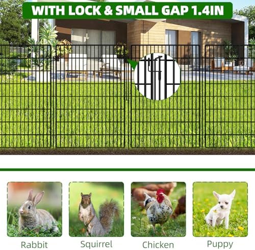 10 Panels Garden Fencing Animal Barrier with Lock, 40 in(H) X 24 ft(L) Dog Fence Outdoor for Yard Rustproof No Dig Decorative Tall Garden Fence Metal Wire Panel Border Rabbit Ground Stakes Fencing - Image 2
