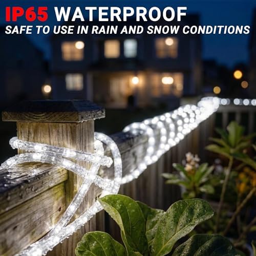 100ft Rope Lights For Outside, Connectable & Flexible Tube Lights with 8 Modes Controller,Waterproof White LED Rope Lighting for Deck,Garden,Pool,Patio,Bedroom, Indoor & Outdoor Landscape Strip Lights - Image 5