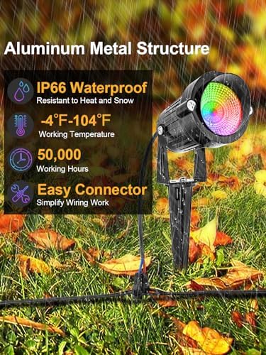 ZUCKEO 5W RGB Landscape Lighting Color Changing Low Voltage Landscape Lights with Connector, 12V 24V Waterproof Outdoor LED Colored Spotlight Path Light for Yard Garden House (2Pack) - Image 2