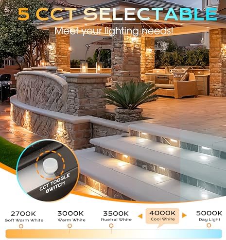 CLOUDY BAY [8 Pack] 7 Inch 5W 5CCT Hardscape Paver Light,Retainng Wall Lights Outdoor,IP65 Waterproof,2700K/3000K/3500K/4000K/5000K Selectable,12V-15 VAC/DC Low Voltage,Frost Lens Step Deck Light - Image 2