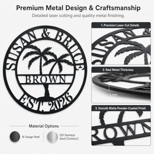Custom Metal Sign with Palm Tree, Personalized Metal Sign, Outdoor Palm Tree Signs, Custom Coconut Tree Wall Art - Image 3