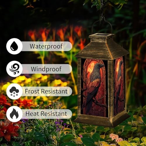 Solar Lantern Majestic Raven Stained Glass Style Radiant Evening Sky Outdoor Waterproof Garden Hanging Lantern Solar Powered Lighting Outside Table Lamp for Patio Deck Camping 1 Pack - Image 2
