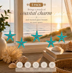 Stained Glass Teal 3 Inch Starfish Suncatcher Set of 5, Coastal Home Decor - Image 7