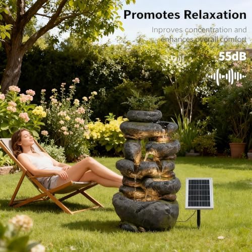 5 Tiers Cascading Solar Water Fountain Outdoor Fountain with LED Lights - Image 5