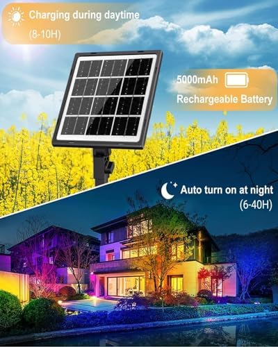 MEIKEE RGBW Solar Flood Light Outdoor with Remote, Color Changing 2700K IP66 Waterproof LED Solar Powered Lights, Dimmable Timing Strobe Halloween Landscape Light for Patio Party Garden - Image 2