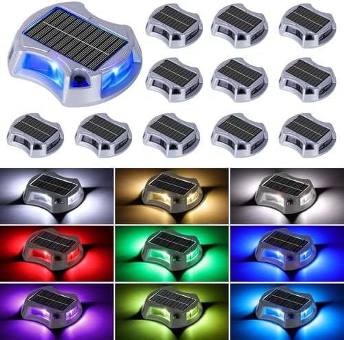 Solar Driveway Lights Deck Dock Lights Outdoor 12 Pack, 9 Colors in 1 by BestChoiceforYourLife