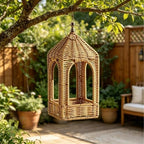 2 PCS Handmade Artificial Rattan Candle Lantern, Boho Woven Decor for Indoor Outdoor Patio Garden Wedding Home - Image 6